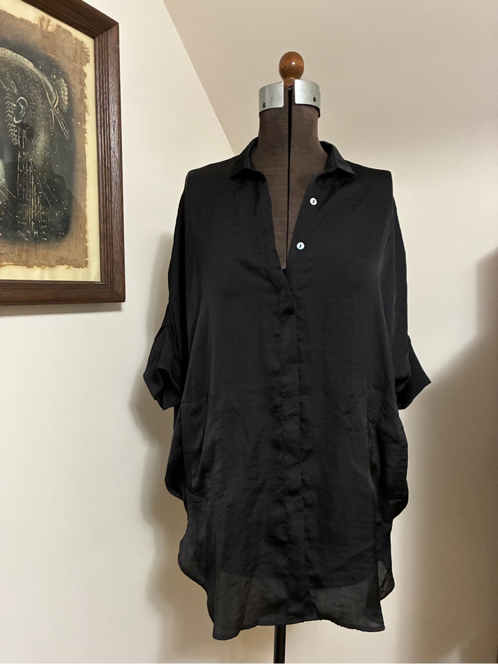 Living Doll Los Angeles Black Button-Down Tunic Blouse